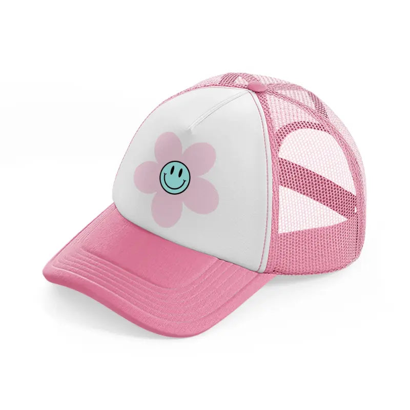 flower smiley pink and white trucker hat