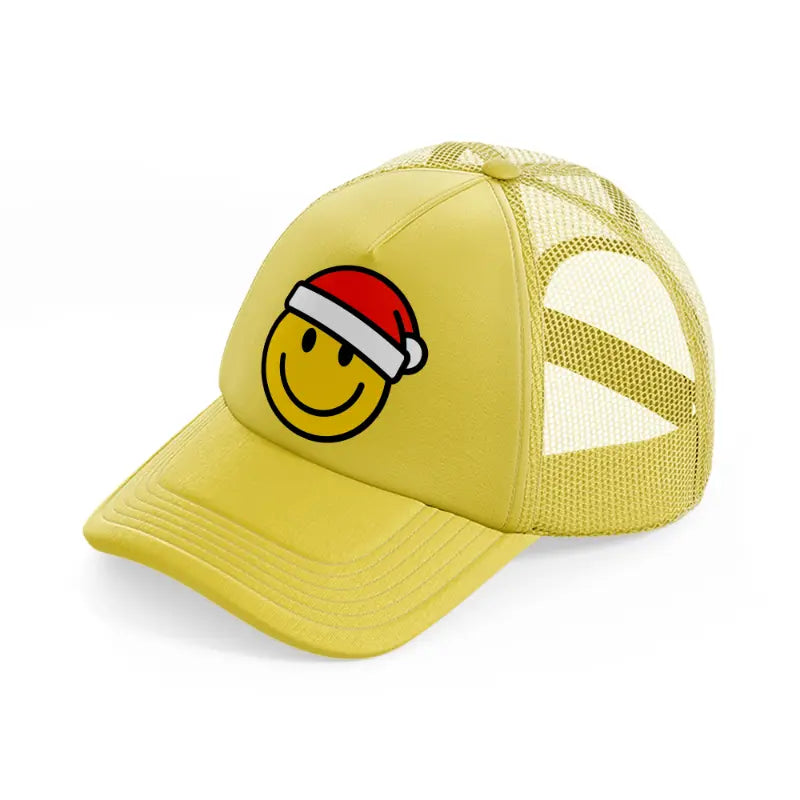 happy face with santa hat gold trucker hat