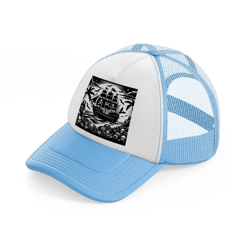 ship b&w sky blue trucker hat