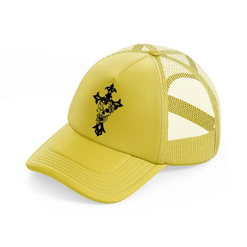 goth cross-gold-trucker-hat