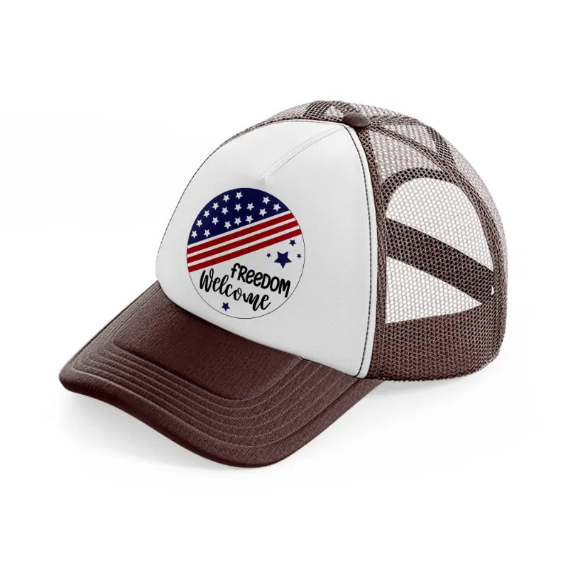 freedom  welcome-01-brown-trucker-hat