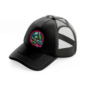 roller skates in circle-black-trucker-hat