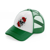 skull roses-green-and-white-trucker-hat