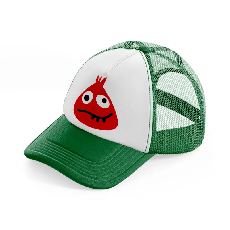 red monster-green-and-white-trucker-hat