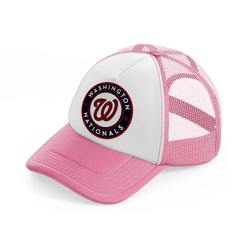 washington nationals red badge-pink-and-white-trucker-hat