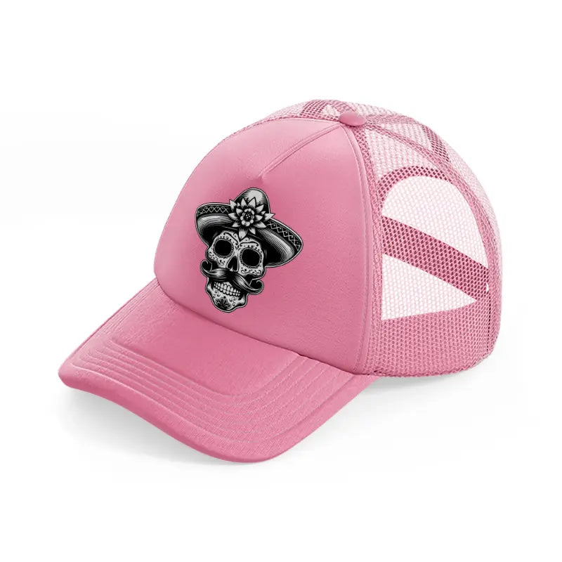 mexican head skull-pink-trucker-hat