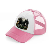 deer car wild pink and white trucker hat