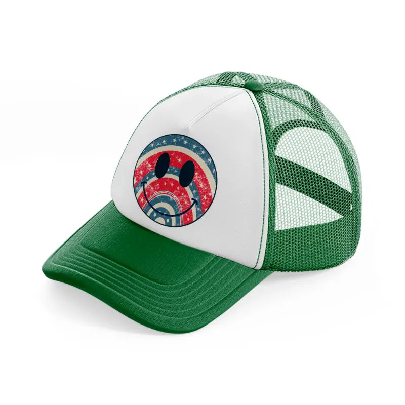 usa themed happy face-green-and-white-trucker-hat
