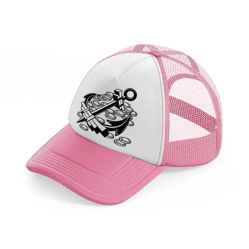 anchor coins-pink-and-white-trucker-hat