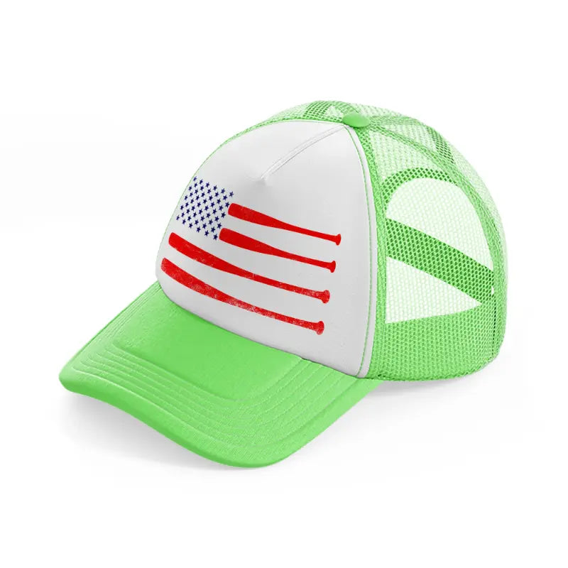 baseball american flag lime green trucker hat