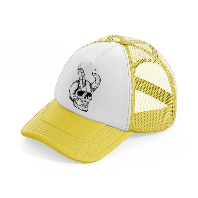 devil's skull-yellow-trucker-hat