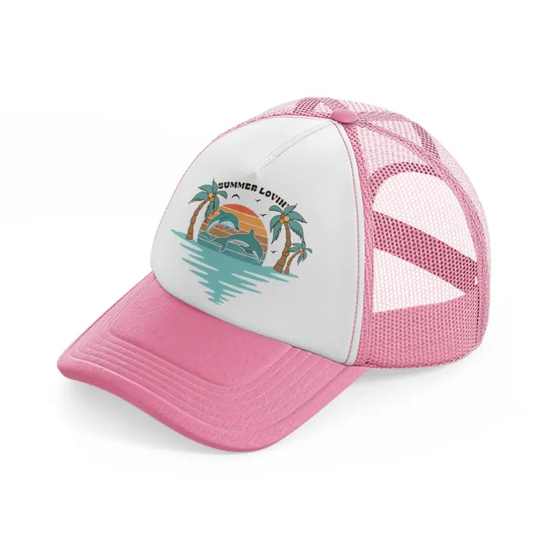 summer lovin dolphins pink and white trucker hat