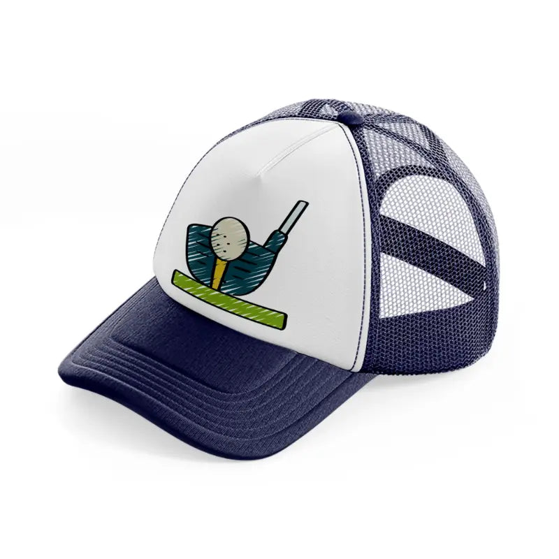 golf ball stick-navy-blue-and-white-trucker-hat