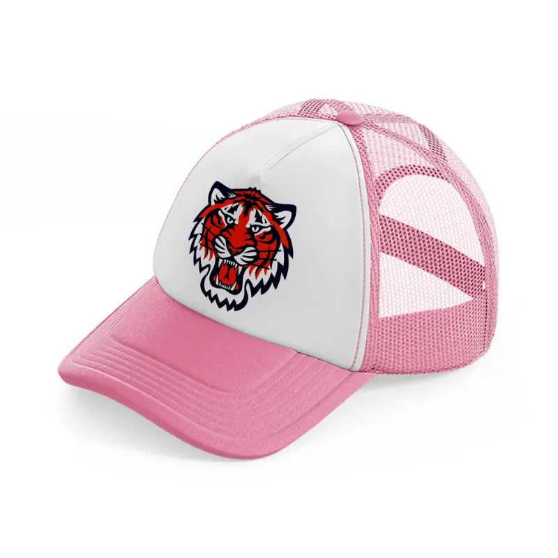 detroit tigers emblem pink and white trucker hat