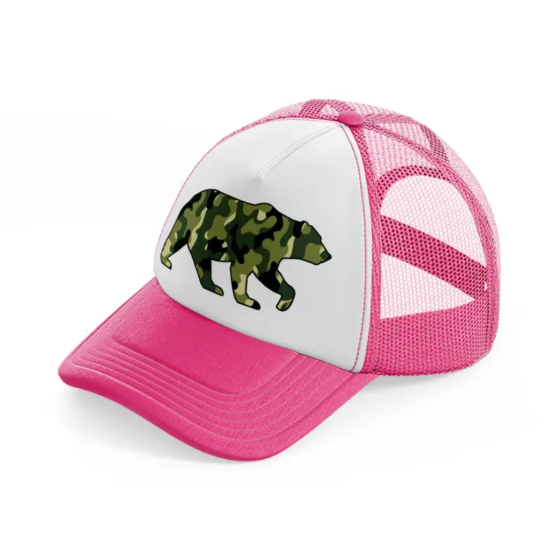 camo bear neon pink trucker hat