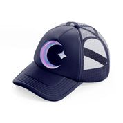 crescent moon with star navy blue trucker hat