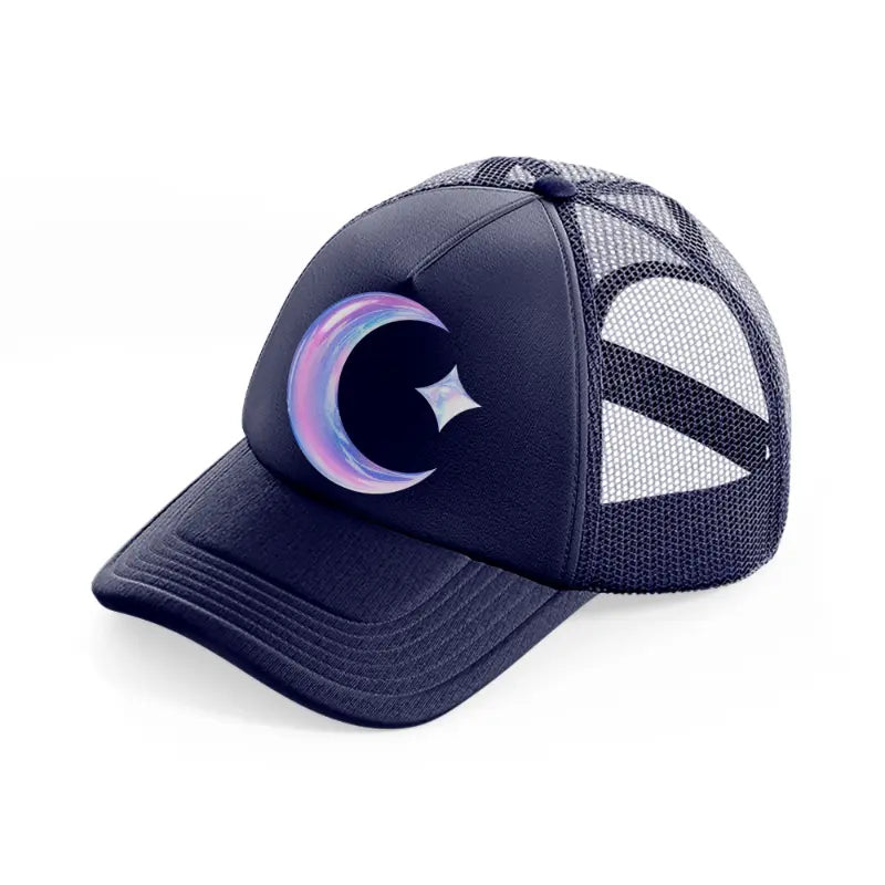 crescent moon with star-navy-blue-trucker-hat