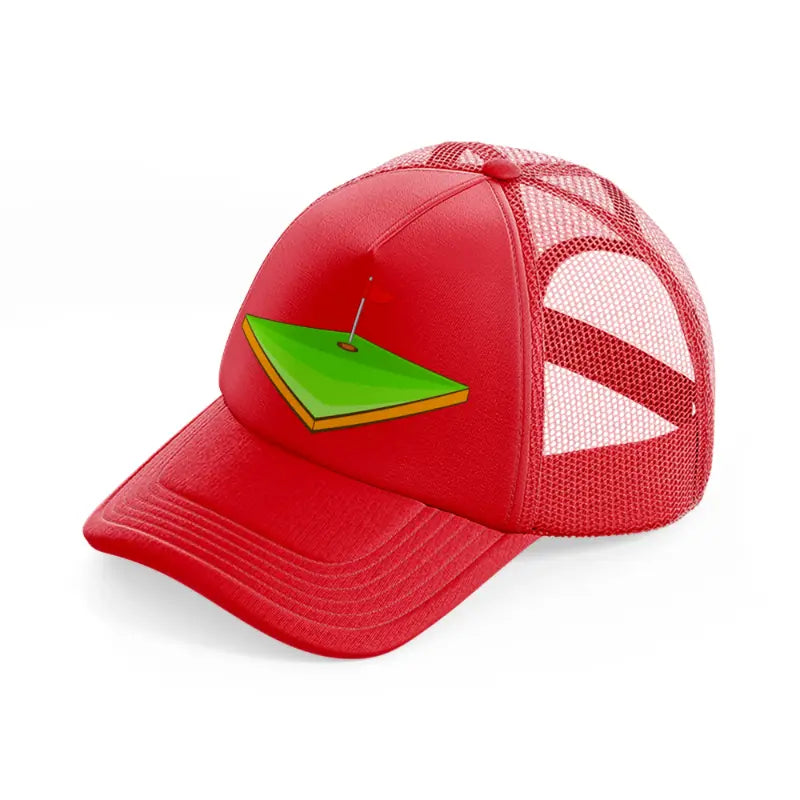 golf field-red-trucker-hat