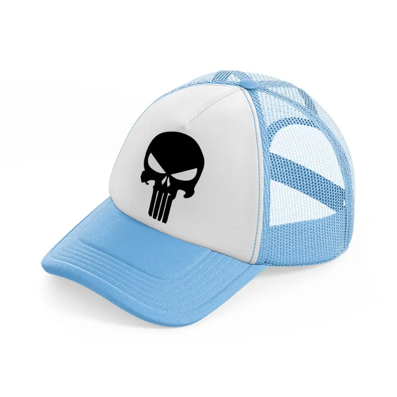 skull black-sky-blue-trucker-hat