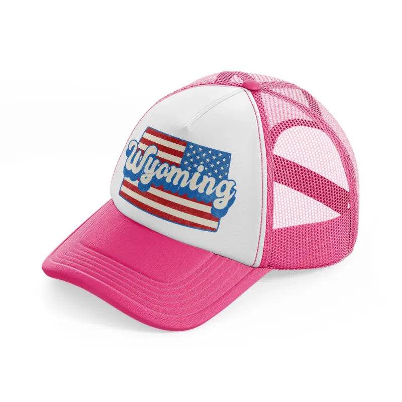 wyoming flag-neon-pink-trucker-hat