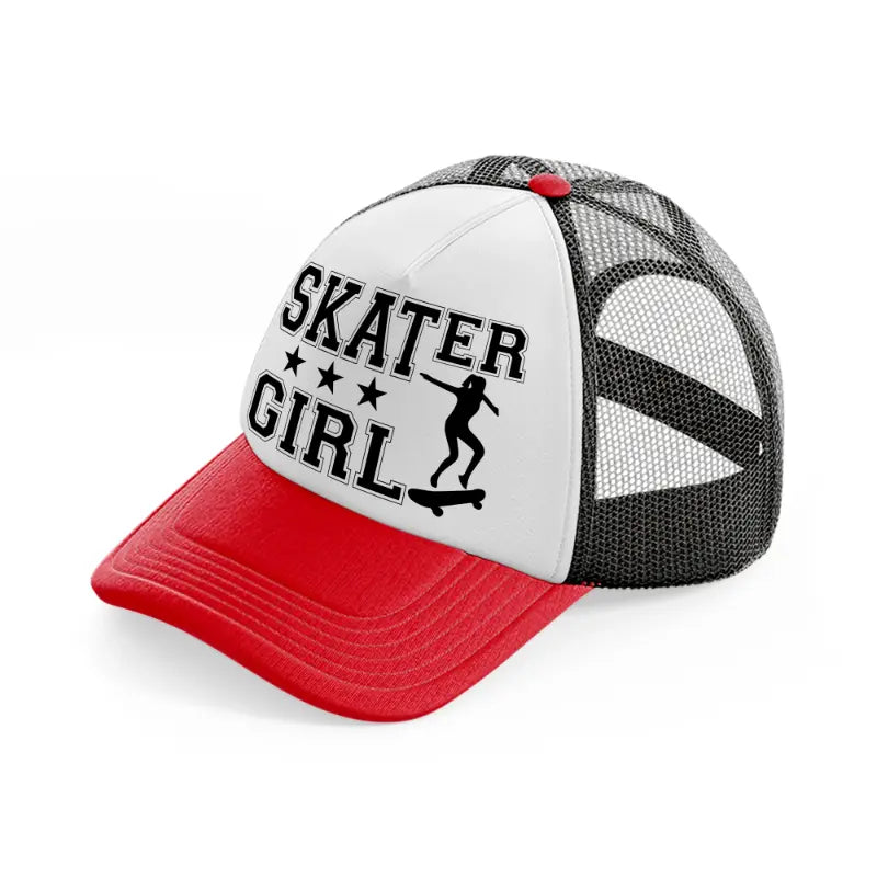 skater girl-red-and-black-trucker-hat