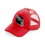 dark skull helmet with wing art-red-trucker-hat