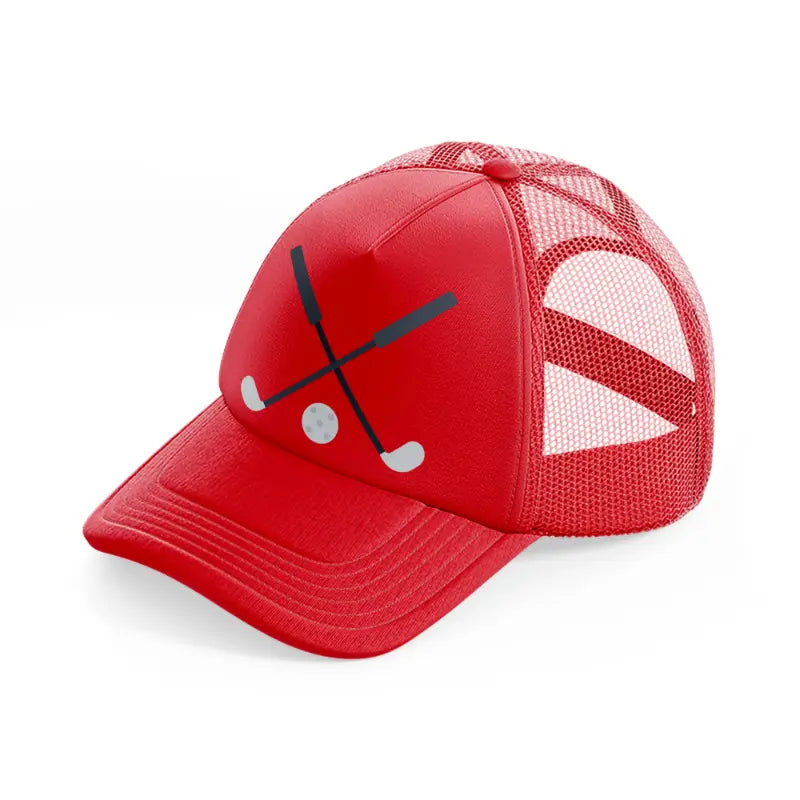 golf sticks-red-trucker-hat