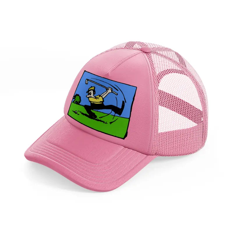 cartoon golfer-pink-trucker-hat