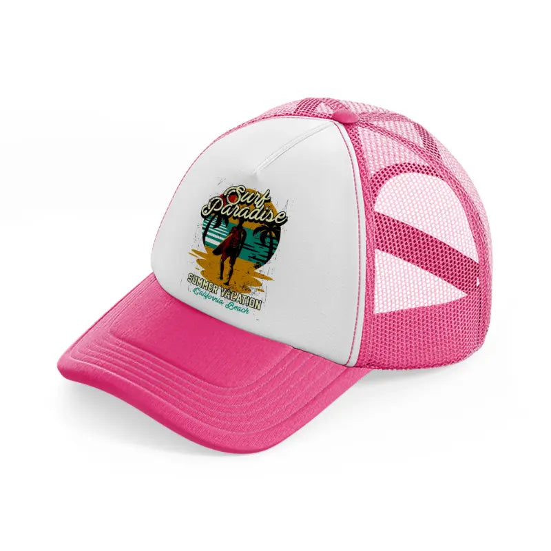 surf paradise summer vacation california beach-neon-pink-trucker-hat