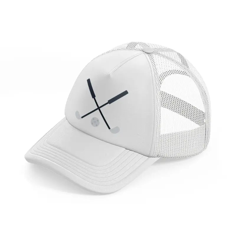 golf sticks white trucker hat