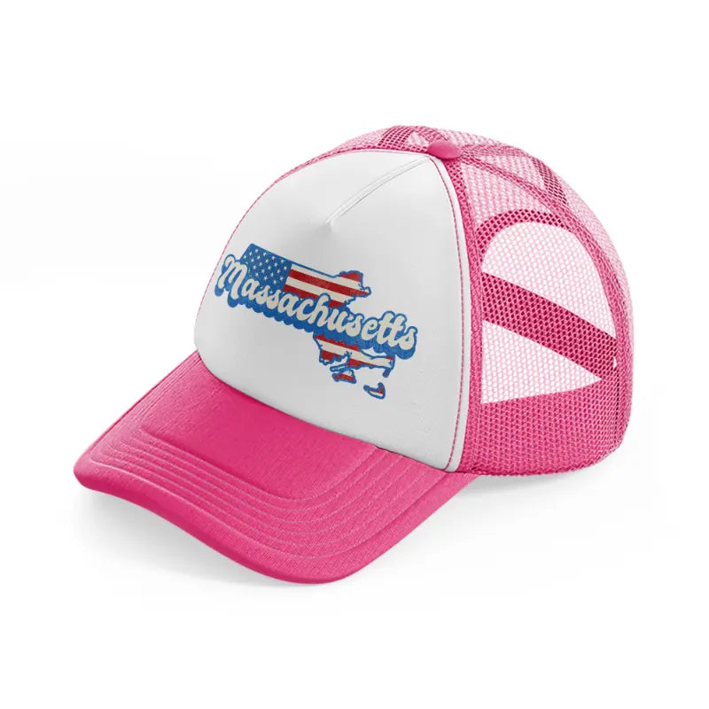 massachusetts flag neon pink trucker hat