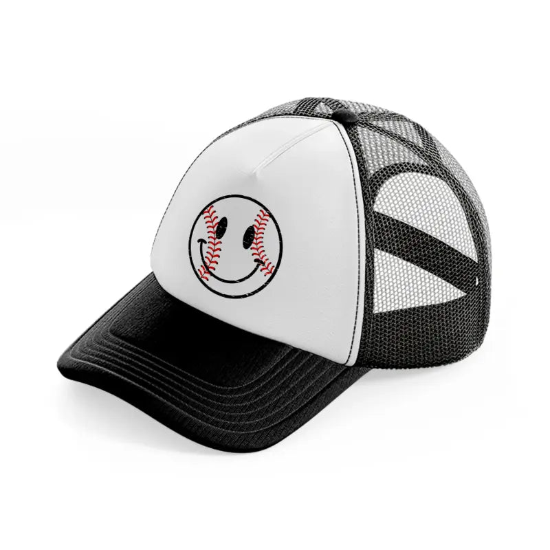 smiley baseball-black-and-white-trucker-hat