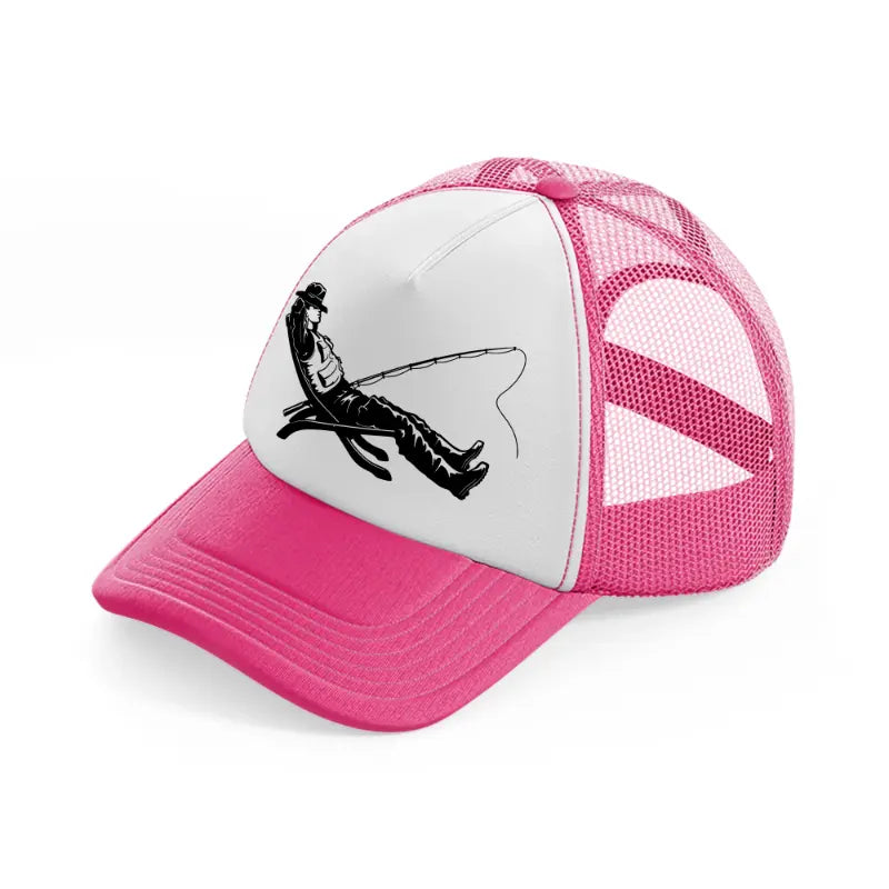 relaxing fishing neon pink trucker hat