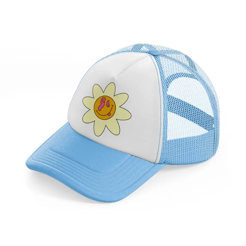 weird flower smiley-sky-blue-trucker-hat
