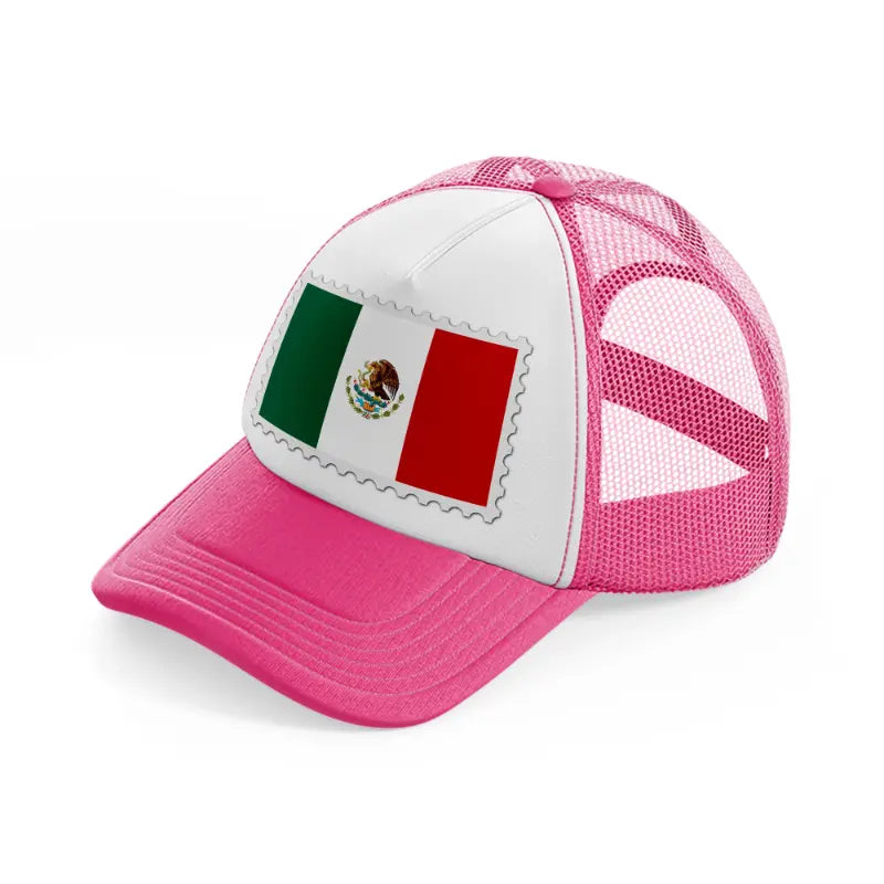 mexico stamp-neon-pink-trucker-hat