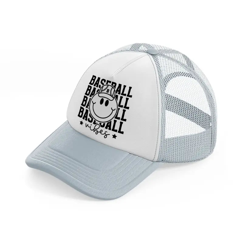 smiley baseball vibes-grey-trucker-hat