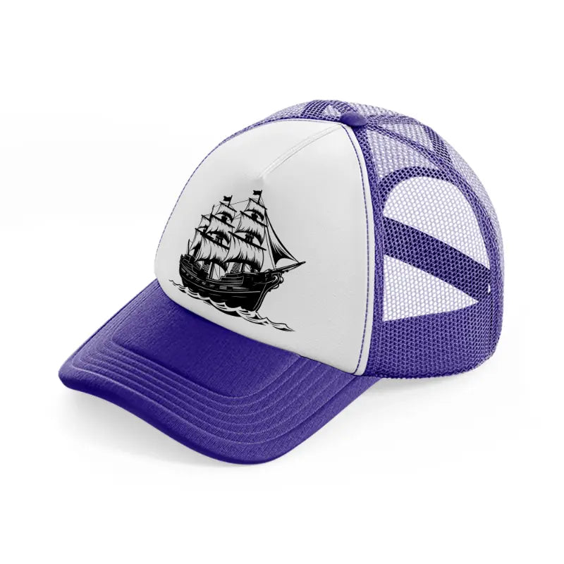 b&w pirate ship-purple-trucker-hat