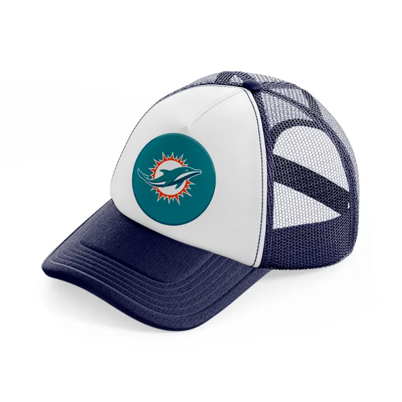 miami dolphins badge-navy-blue-and-white-trucker-hat