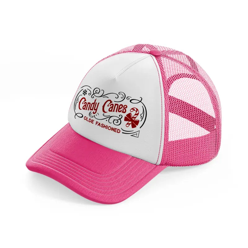 candy canes olde fashioned-neon-pink-trucker-hat