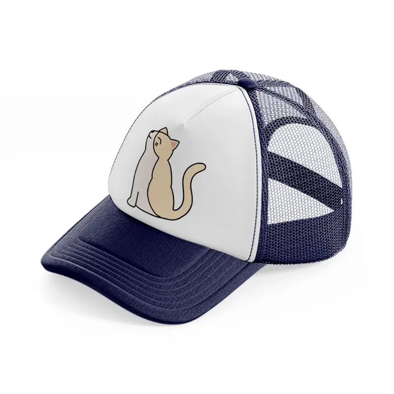 smiley cat-navy-blue-and-white-trucker-hat
