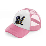 m brewers-pink-and-white-trucker-hat