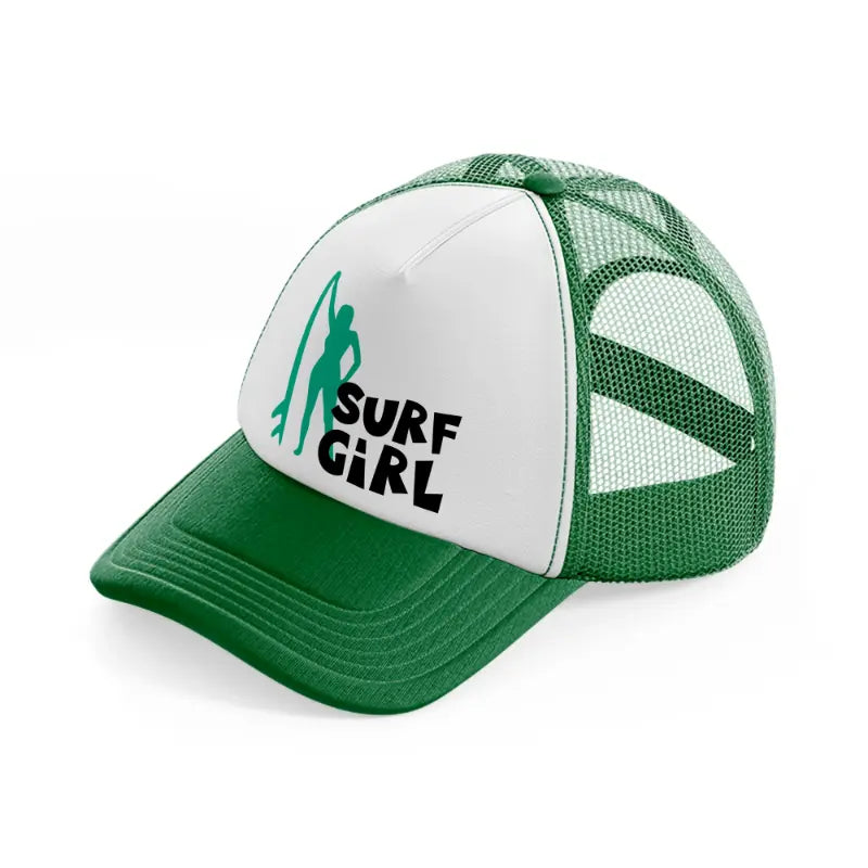 standing surf girl-green-and-white-trucker-hat