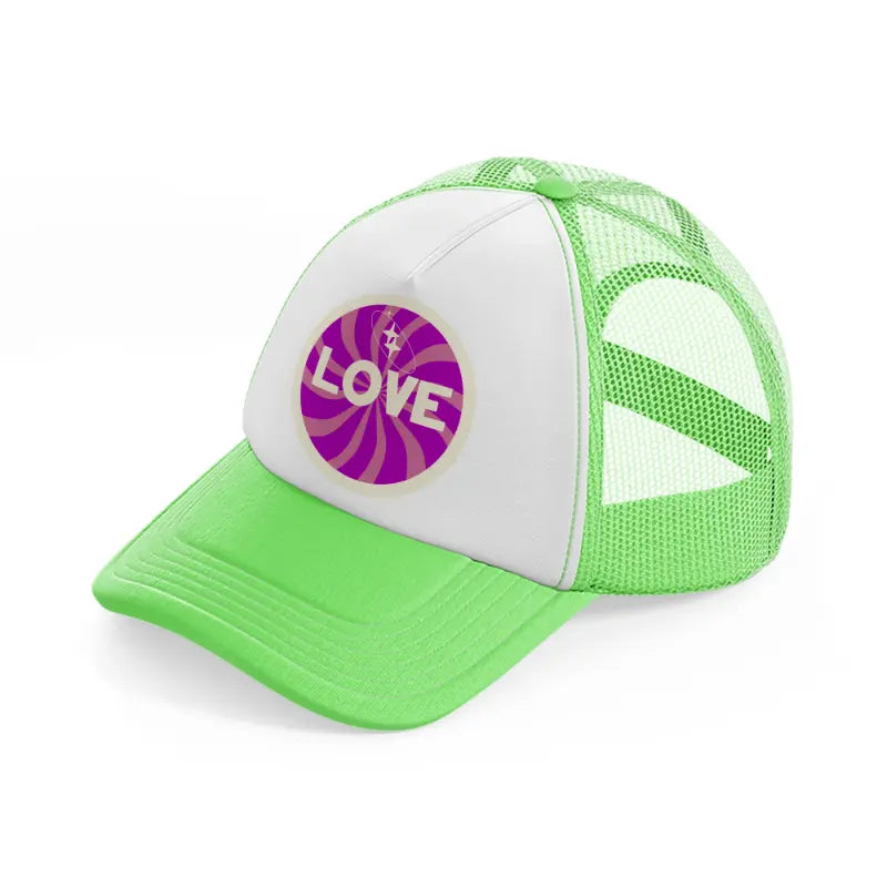 love sticker lime green trucker hat