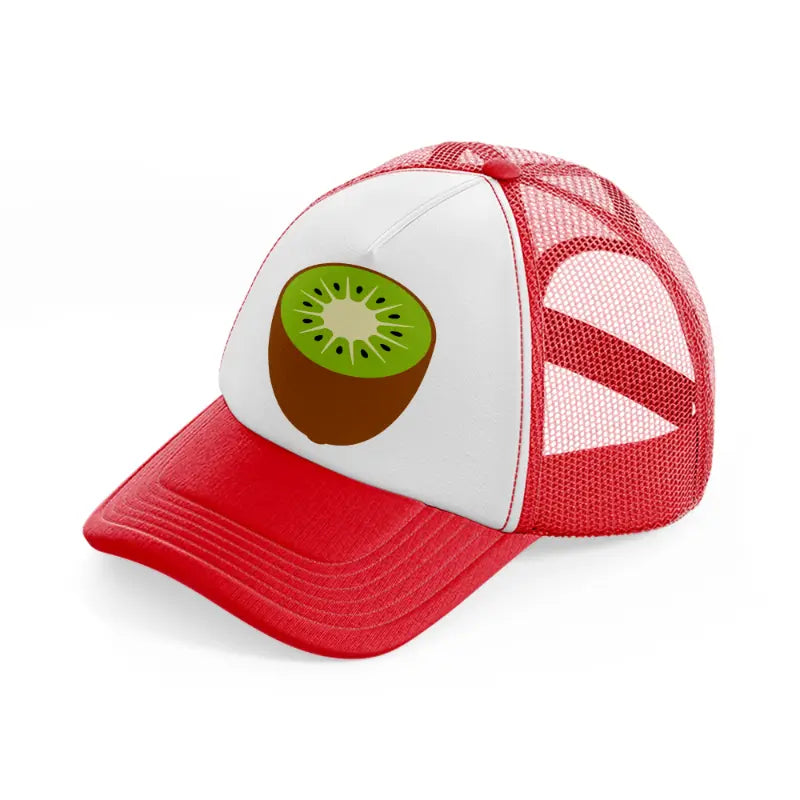 kiwi fruit-red-and-white-trucker-hat