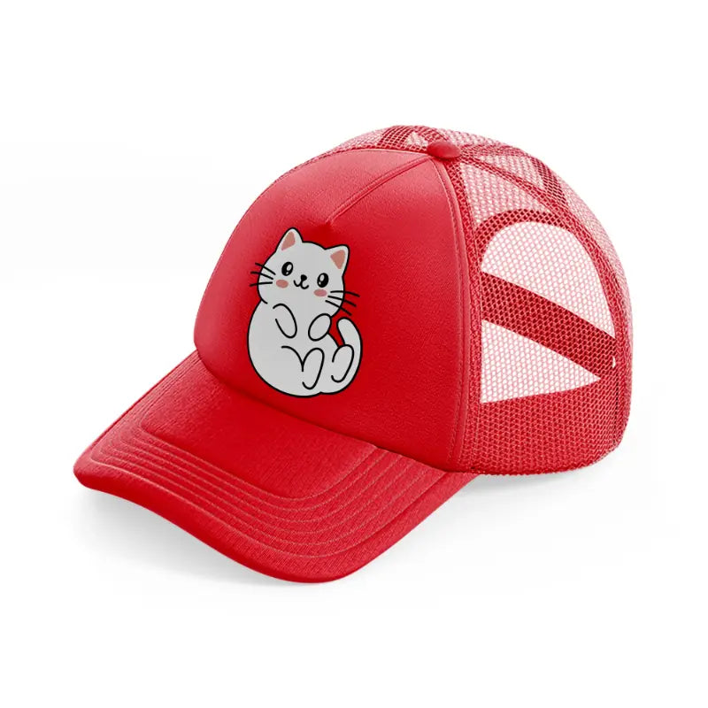 white kitten red trucker hat