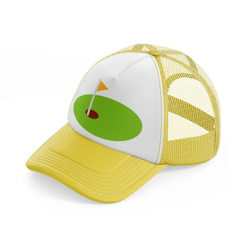 mini golf field yellow trucker hat