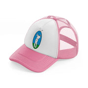 golfer taking shot-pink-and-white-trucker-hat
