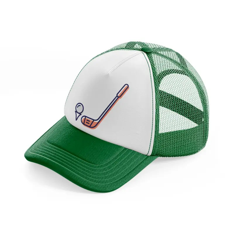 golf stick pink green and white trucker hat