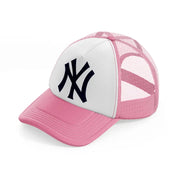 newyork yankees emblem-pink-and-white-trucker-hat