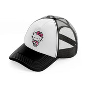 hello kitty posing black and white trucker hat